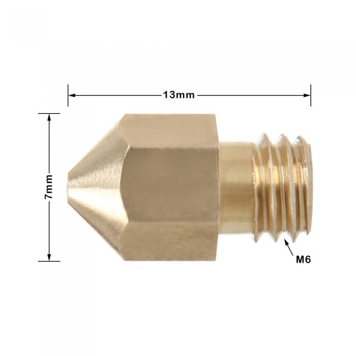 5Pcs MK8 Brass Nozzle 0.4mm Diameter M6 Thread - Dimensions & Technical Specifications | Superb Tech India