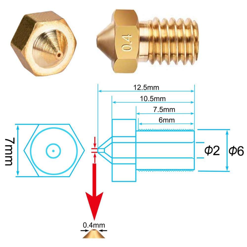 3D Printer Brass Nozzle for E3D Extruder M6 thread 1.75mm Diameter - Mounting, Pinout & Wiring Overview | Superb Tech India