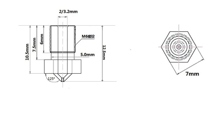 Teflon Coated Nozzle 0.4mm for 3D Printer E3D V6 Hotend - Dimensions & Technical Specifications | Superb Tech India