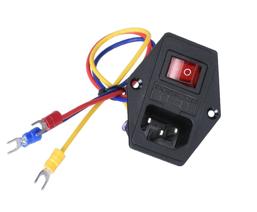 Power Socket AC 220V 15A 3-Pin Switch Socket Inlet Module Power Supply with Connecting Wires - Main Product View | Superb Tech India
